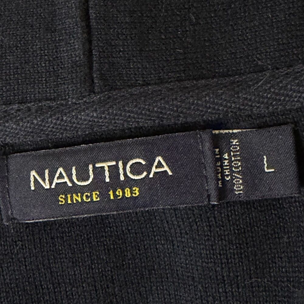 Nautica Mens Shawl Neck Cardigan Sweater Button Front Stripe Blue L bv - Picture 5 of 6